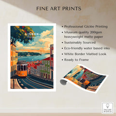 Lisbon Travel Print showcasing vibrant streets and iconic landmarks of Lisbon, Portugal, professionally printed.