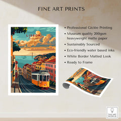 Lisbon Travel Poster featuring Tram 28 with vibrant colors and fine art print details