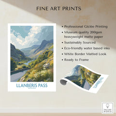 Llanberis Pass Snowdonia fine art print with mountain landscape, white border, and matte finish.