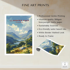 Llanberis Pass Snowdonia fine art landscape print with rolled edge, matte paper details.