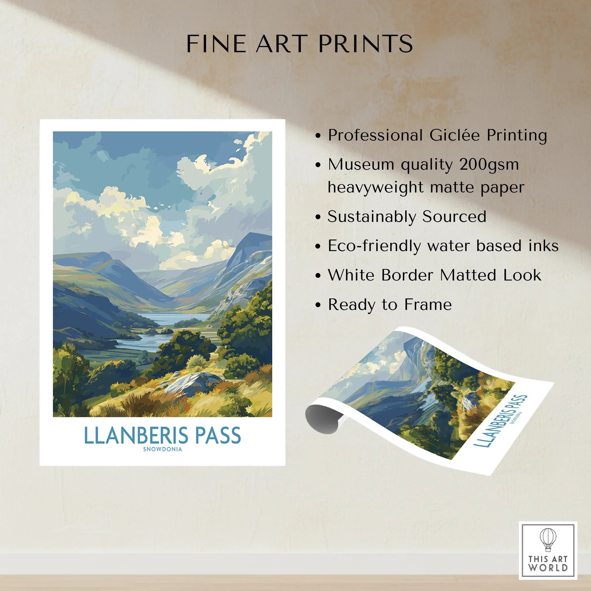 Llanberis Pass Snowdonia fine art print, mountain landscape wall art, unframed poster
