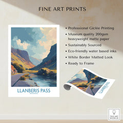 Fine art print of Llanberis Pass Snowdonia, colorful landscape, unframed wall art poster