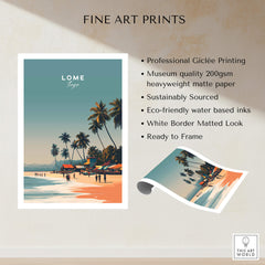 Lome Togo Poster Print Africa showcasing a beautiful beach scene with vibrant colors and palm trees.
