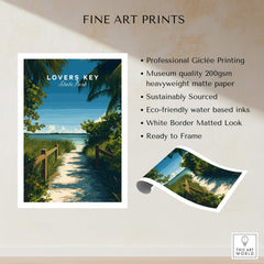 Lovers Key Florida Wall Art Print | State Park Beach Travel Poster featuring serene coastal landscapes.