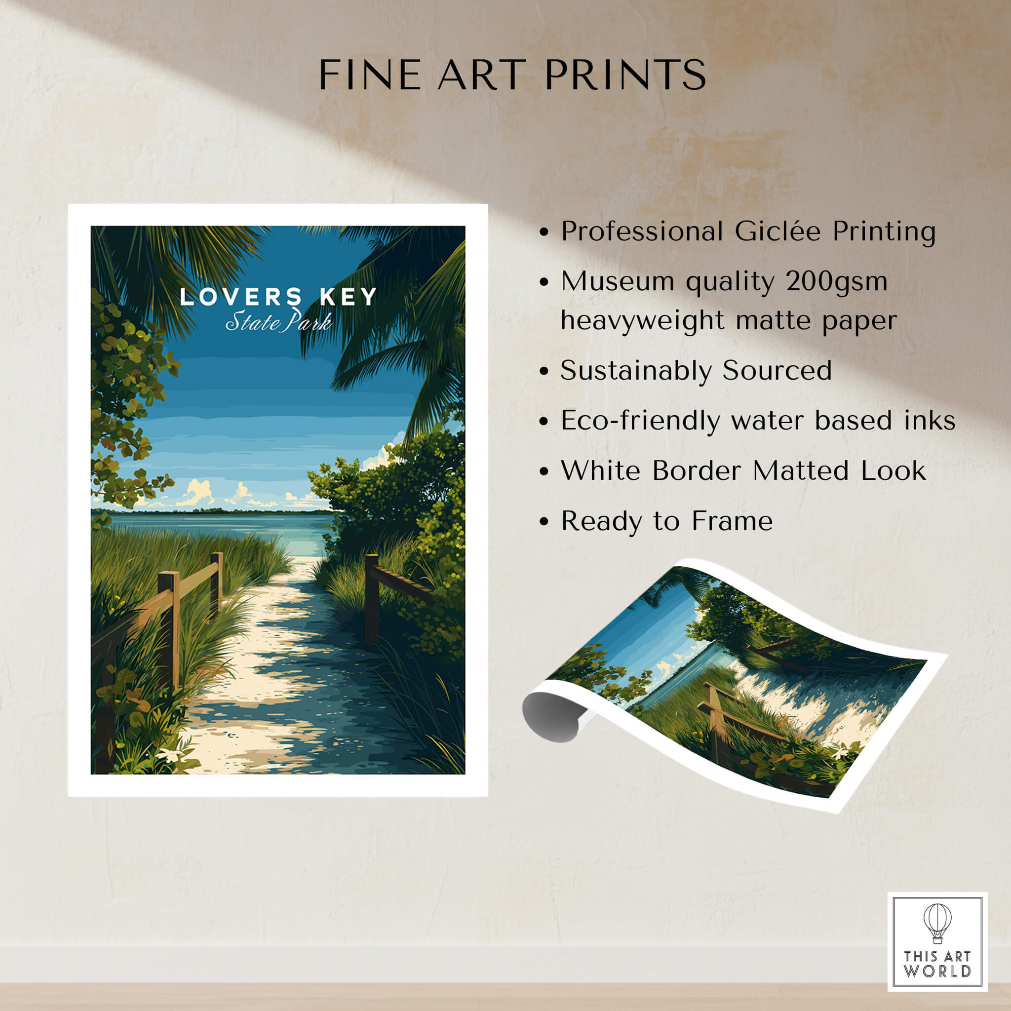 Lovers Key Florida Wall Art Print | State Park Beach Travel Poster featuring serene coastal landscapes.