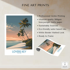 Lovers Key Canvas Print | Florida Gulf Coast Beach Poster featuring palm trees and sunset over a serene beach.