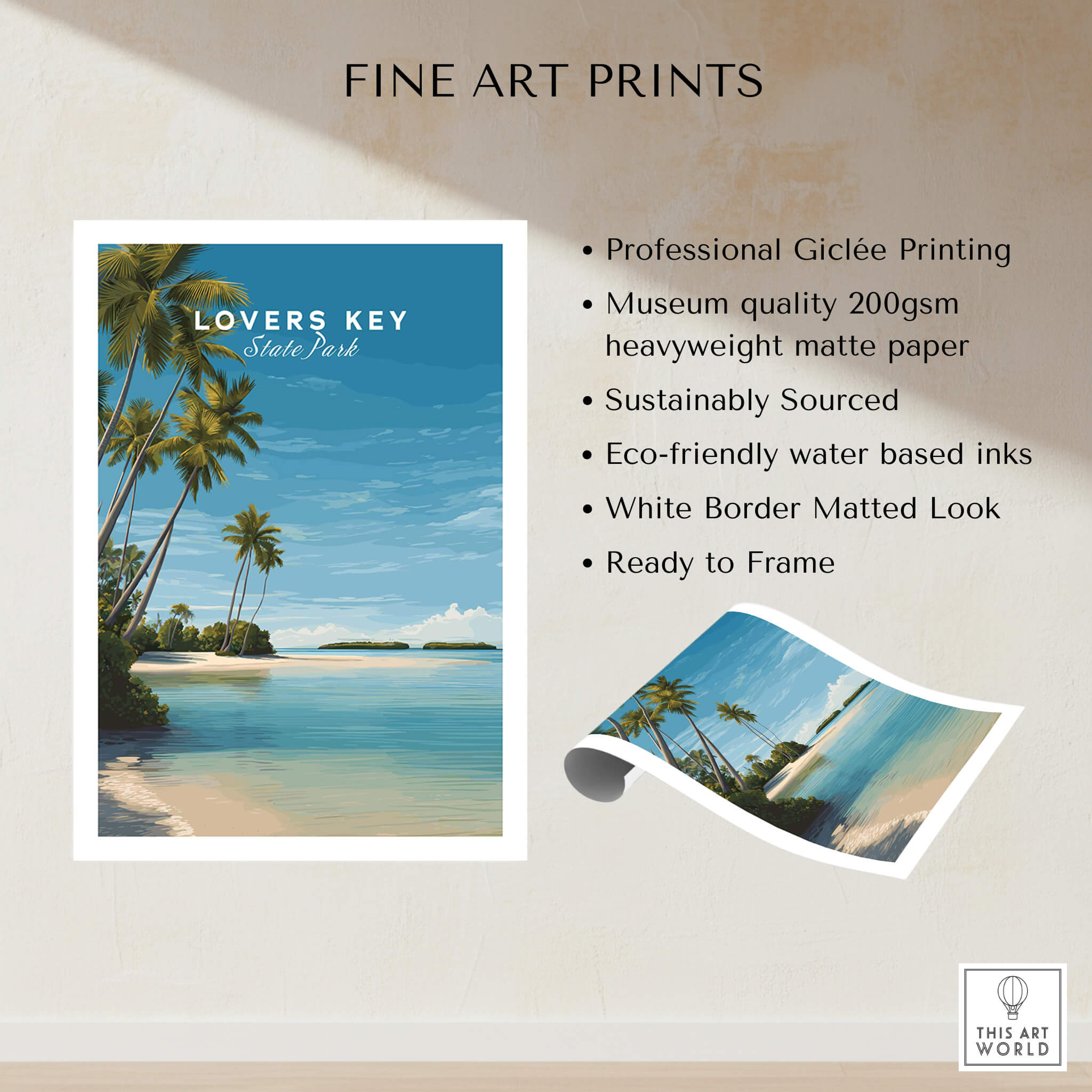 Lovers Key Wall Art Print | Paradise Island Scenery Florida Travel Poster showcasing tropical beach and palm trees.