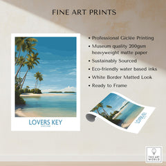 Lovers Key Poster | Florida Canvas Print showcasing a scenic beach with palm trees, ready to frame and add coastal charm.