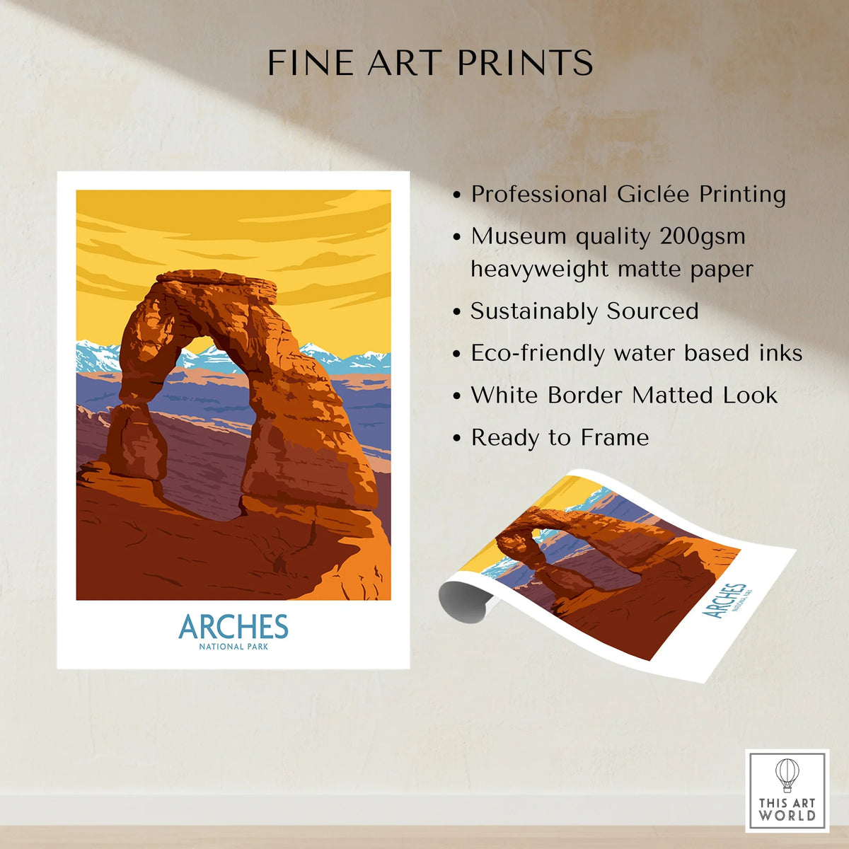 Arches National Park fine art print on matte paper with white border, unframed, eco-friendly inks