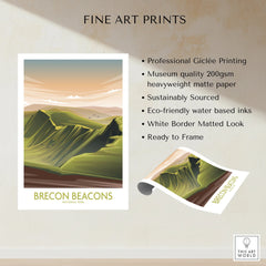 Brecon Beacons National Park art print with green mountain landscape, unframed, eco-friendly paper