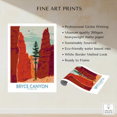 Bryce Canyon National Park wall art print featuring red rock formations and pine tree.