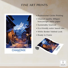 Chamonix Print ski poster showcasing a snowy mountain scene, perfect for home decor and gifts.