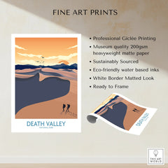 Death Valley National Park fine art print with desert landscape, hikers, and sunset.