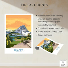 Glacier National Park fine art print unframed, mountain landscape, eco-friendly wall art