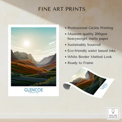 Glencoe National Park art print with scenic landscape, mountains, and deer, unframed