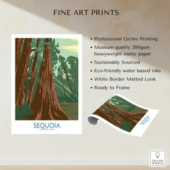 Sequoia National Park fine art print with forest illustration, heavyweight matte paper.