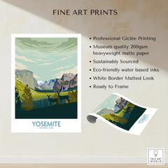Yosemite National Park fine art print with landscape illustration, unframed wall decor