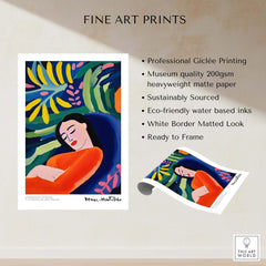 Matisse Art Prints - Abstract Woman in Foliage Poster displayed with features like professional Giclée printing and eco-friendly inks.