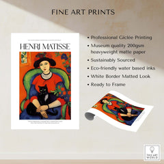 Matisse Art Prints - Woman with Black Cat Interior Poster showcasing vibrant colors and details of Henri Matisse's artwork.