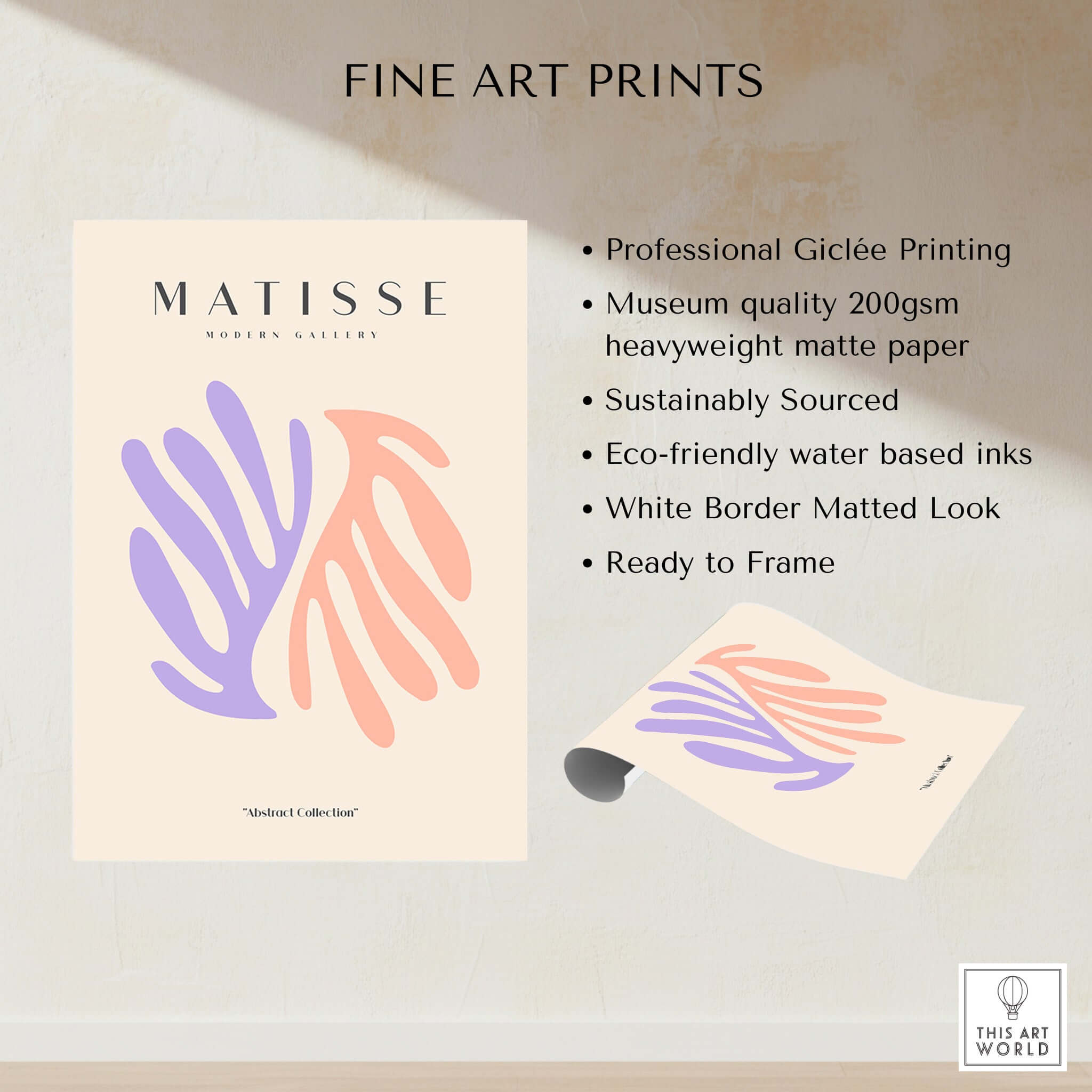 Matisse Art Prints - Purple Peach Abstract Leaves Poster features professional Giclée printing on quality matte paper.