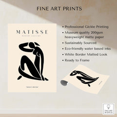 Matisse Art Prints - Figurative Lady Poster Art showcasing a seated woman in black cut-out style on beige background.