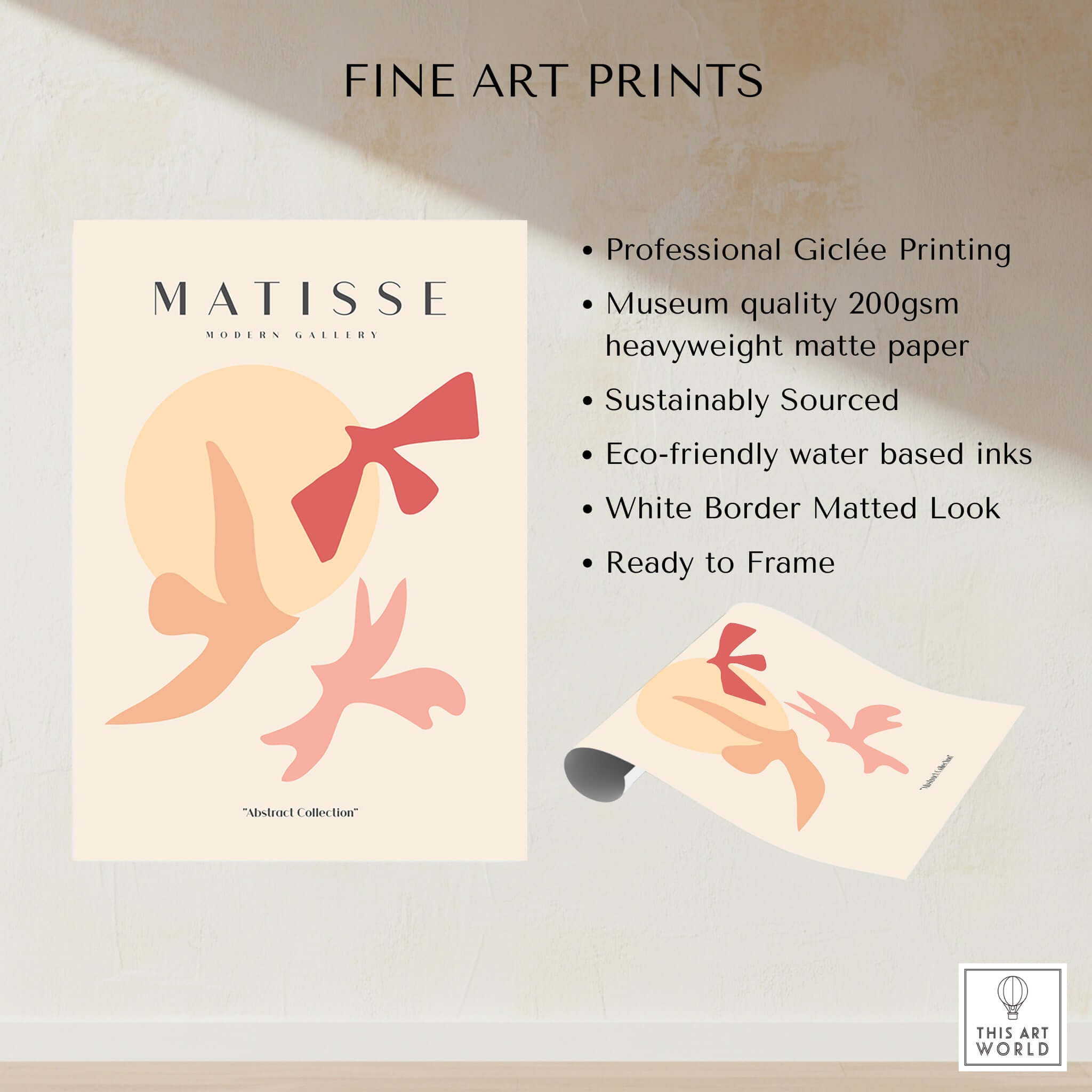 Matisse Art Prints - Abstract Birds Sun Shapes Poster showcasing birds and a sun motif on eco-friendly paper.