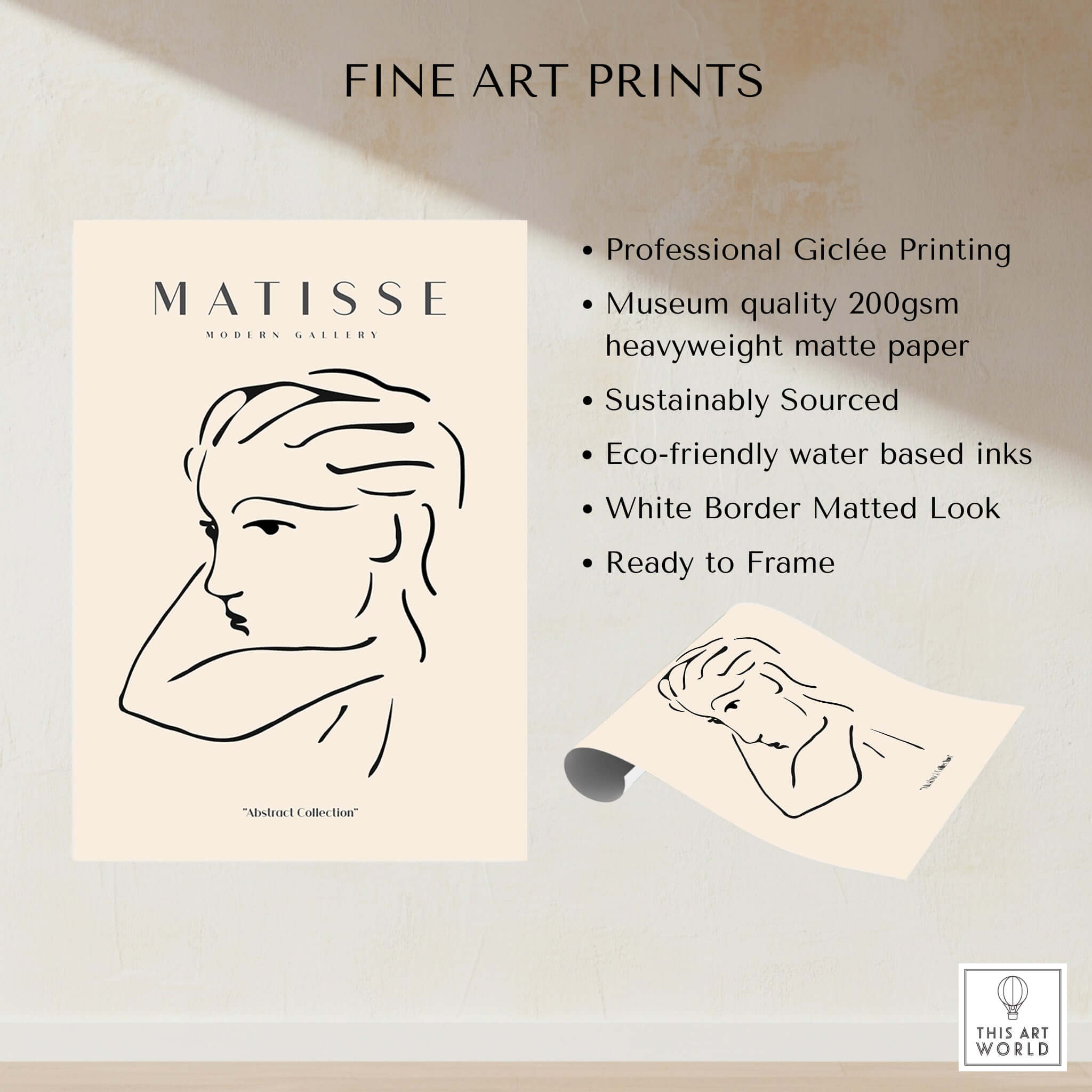 Matisse Art Prints - Abstract Line Drawing of Lady featuring professional Giclée printing on heavyweight matte paper.