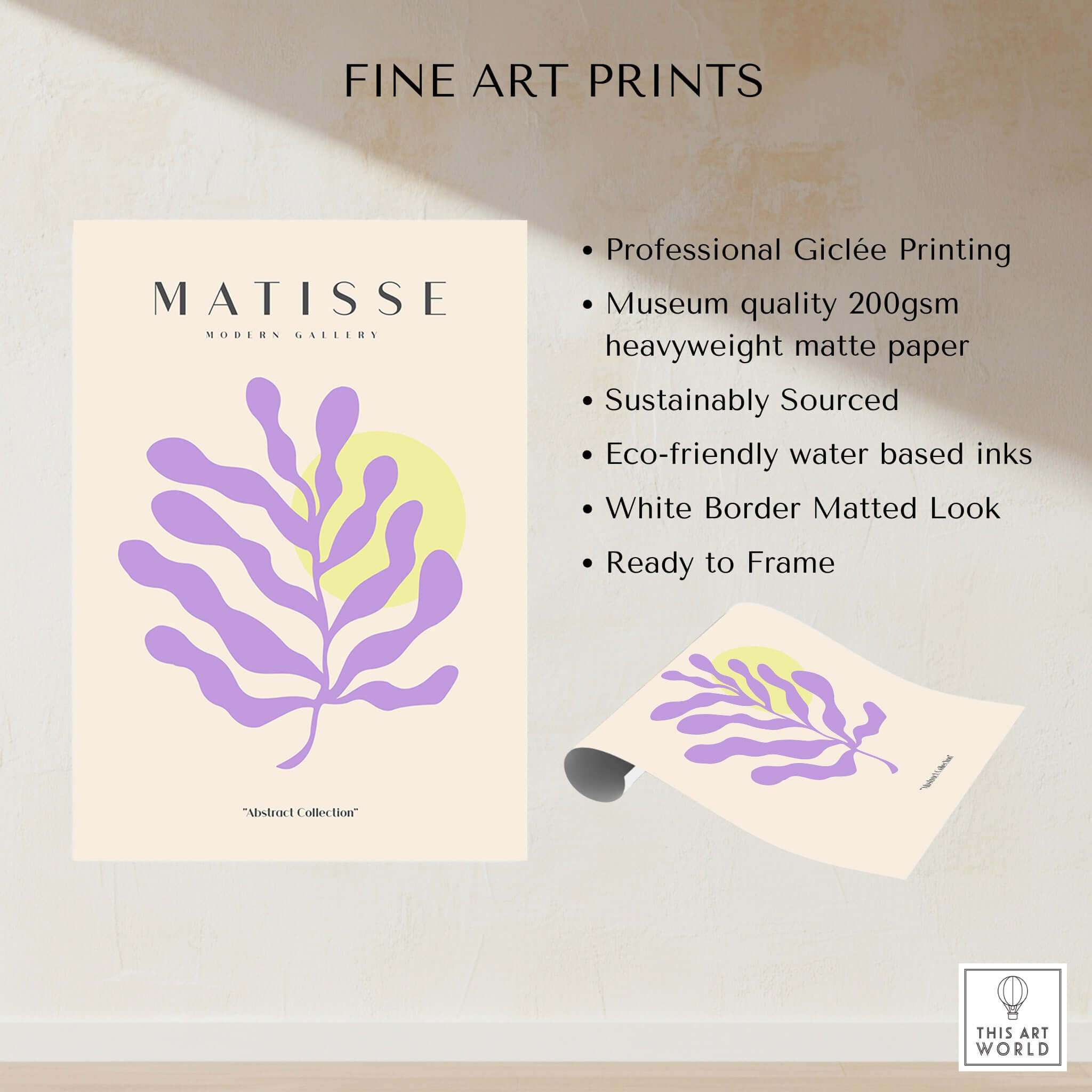 Matisse Art Prints - Purple Botanical Abstract Poster showcasing Giclée print details and vibrant design.