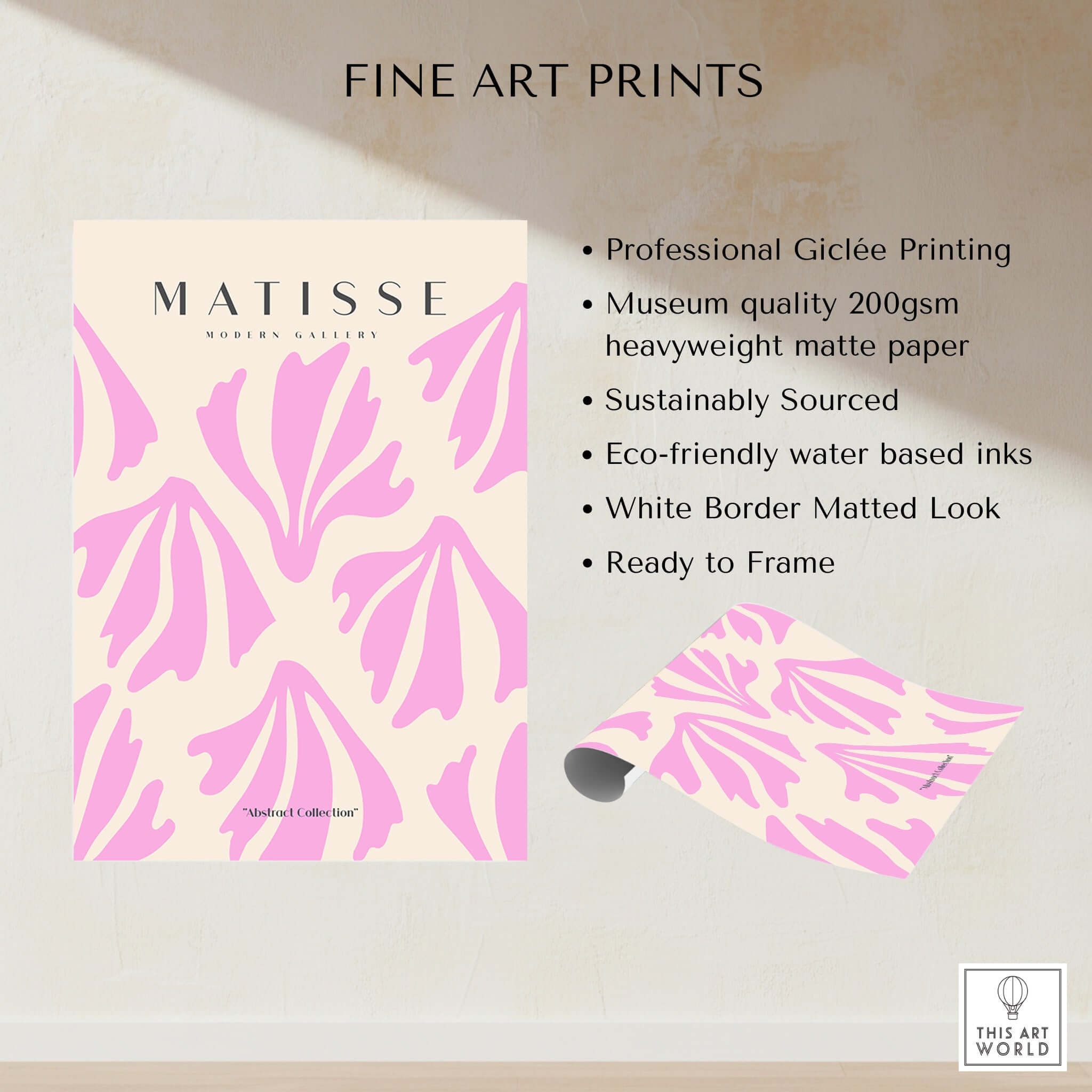Matisse Art Prints - Pink Abstract Shapes Pattern Poster showcasing pink abstract shapes on beige background.