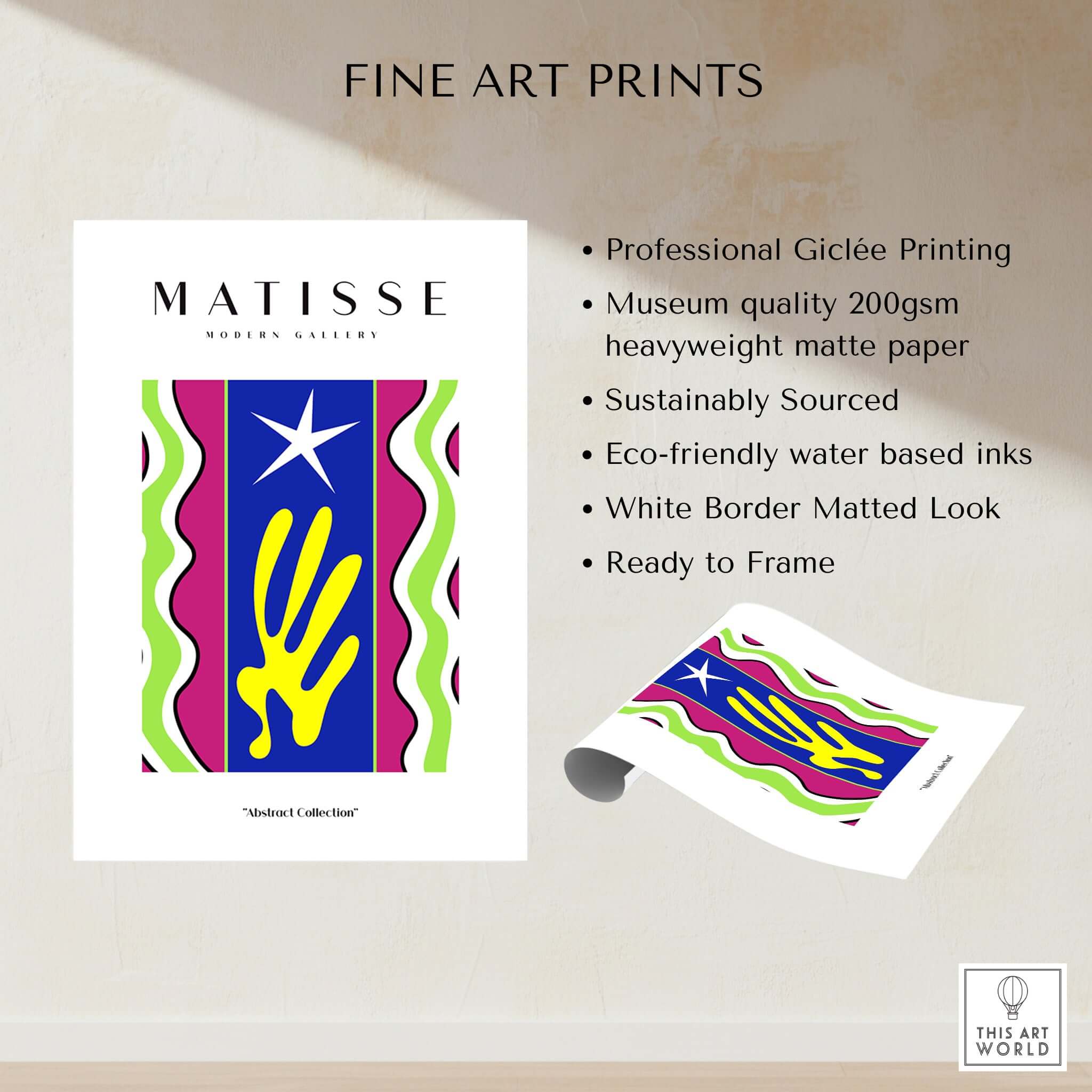 Matisse Art Prints - Jazz Abstract Star Hand Waves Poster showcasing vibrant colors and modern design, ready to frame.