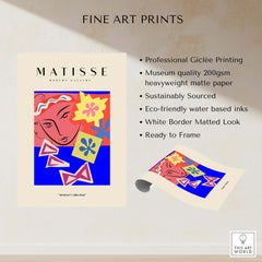 Matisse Art Prints - Abstract Face with Flowers Collage Wall Art featuring vivid colors and professional Giclée printing.
