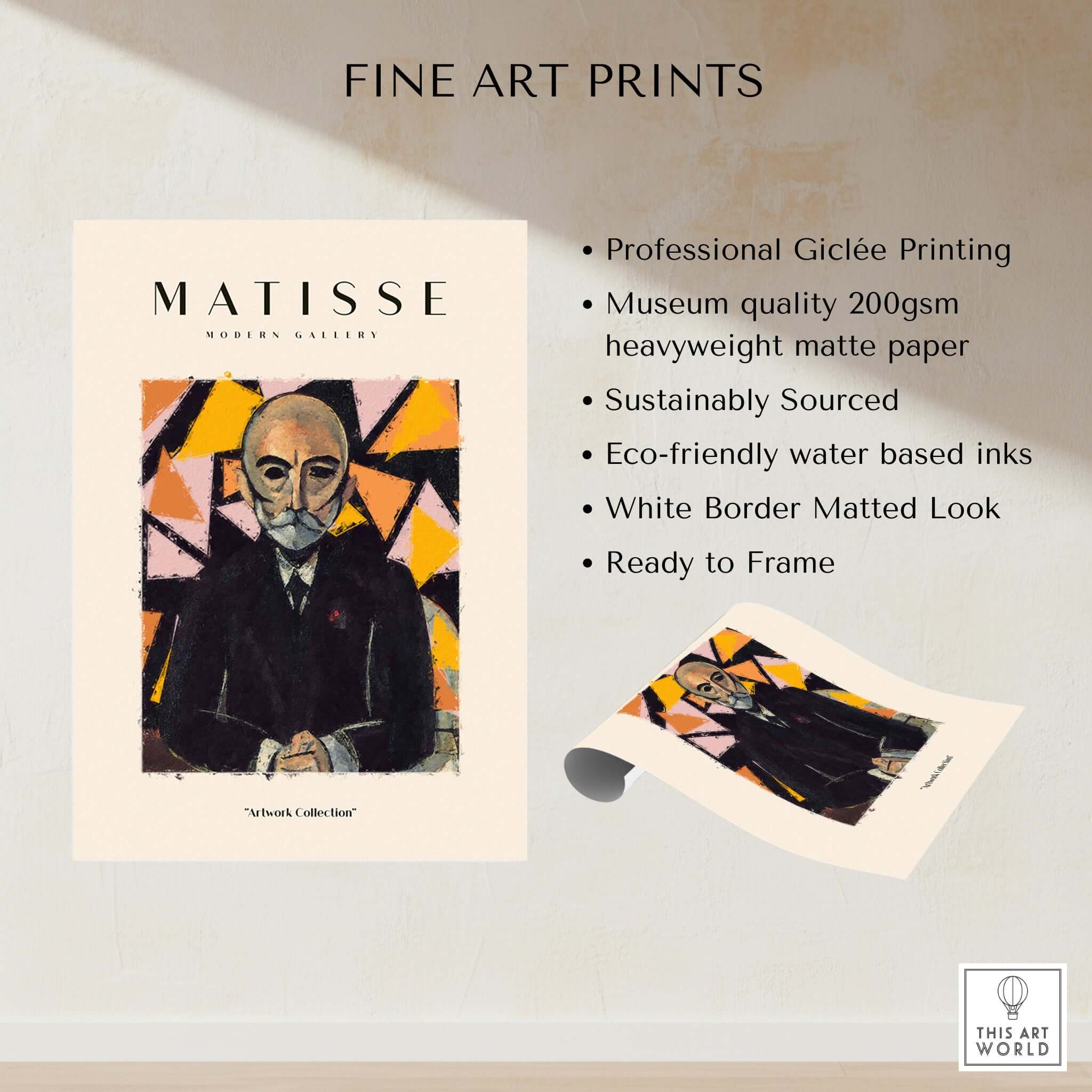 Matisse Art Prints - Portrait Man in Suit Geometric Wall Art showcasing professional giclée printing and museum quality paper.