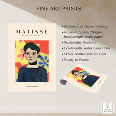 Matisse Art Prints - Woman Portrait Abstract Floral Poster showcasing professional Giclée printing and eco-friendly features.