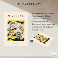 Matisse Art Prints - Resting Woman Patterned Blouse Yellow displayed with Giclée printing details and layout options.