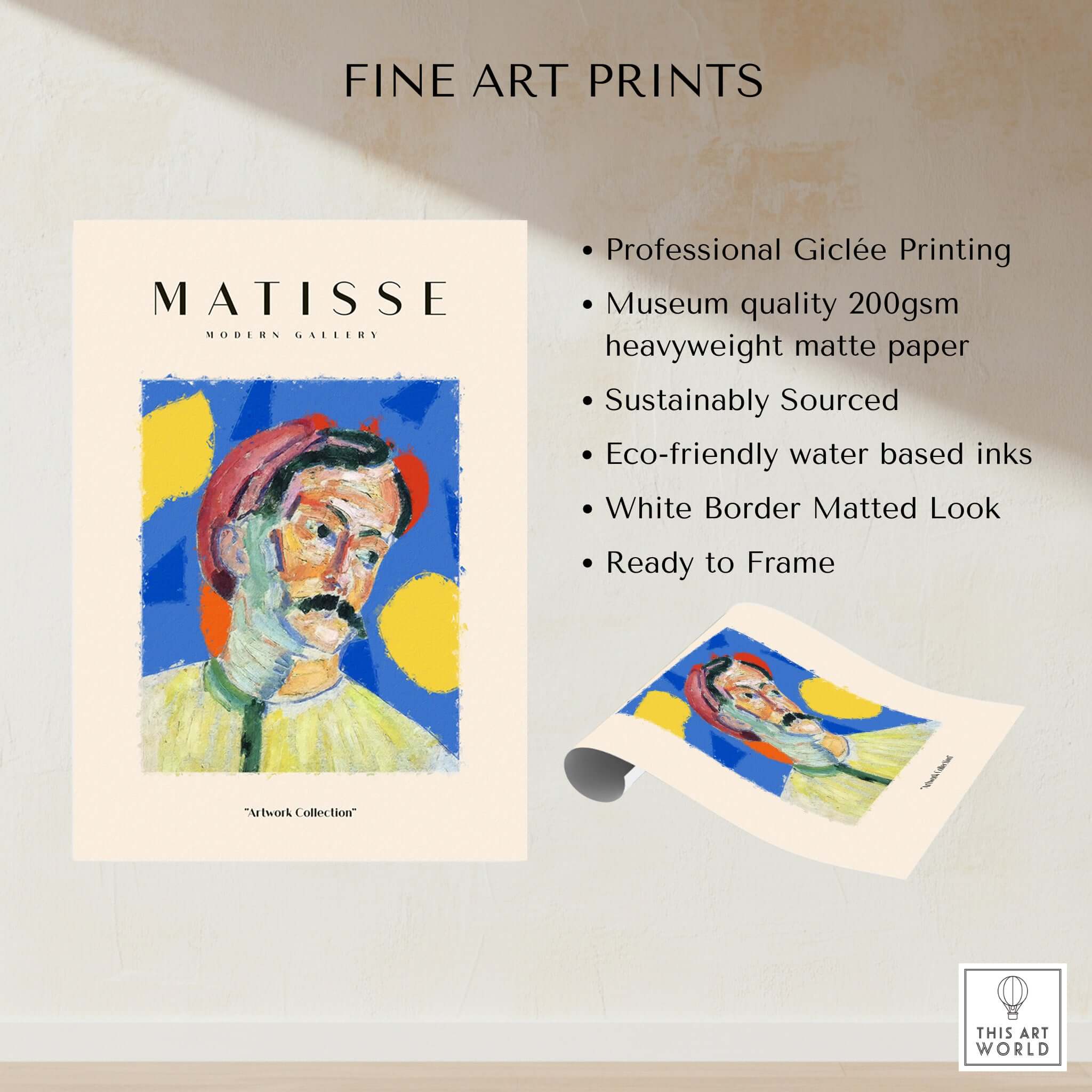 Matisse Art Prints - Abstract Man Portrait Poster showcasing professional Giclée printing and vibrant colors.