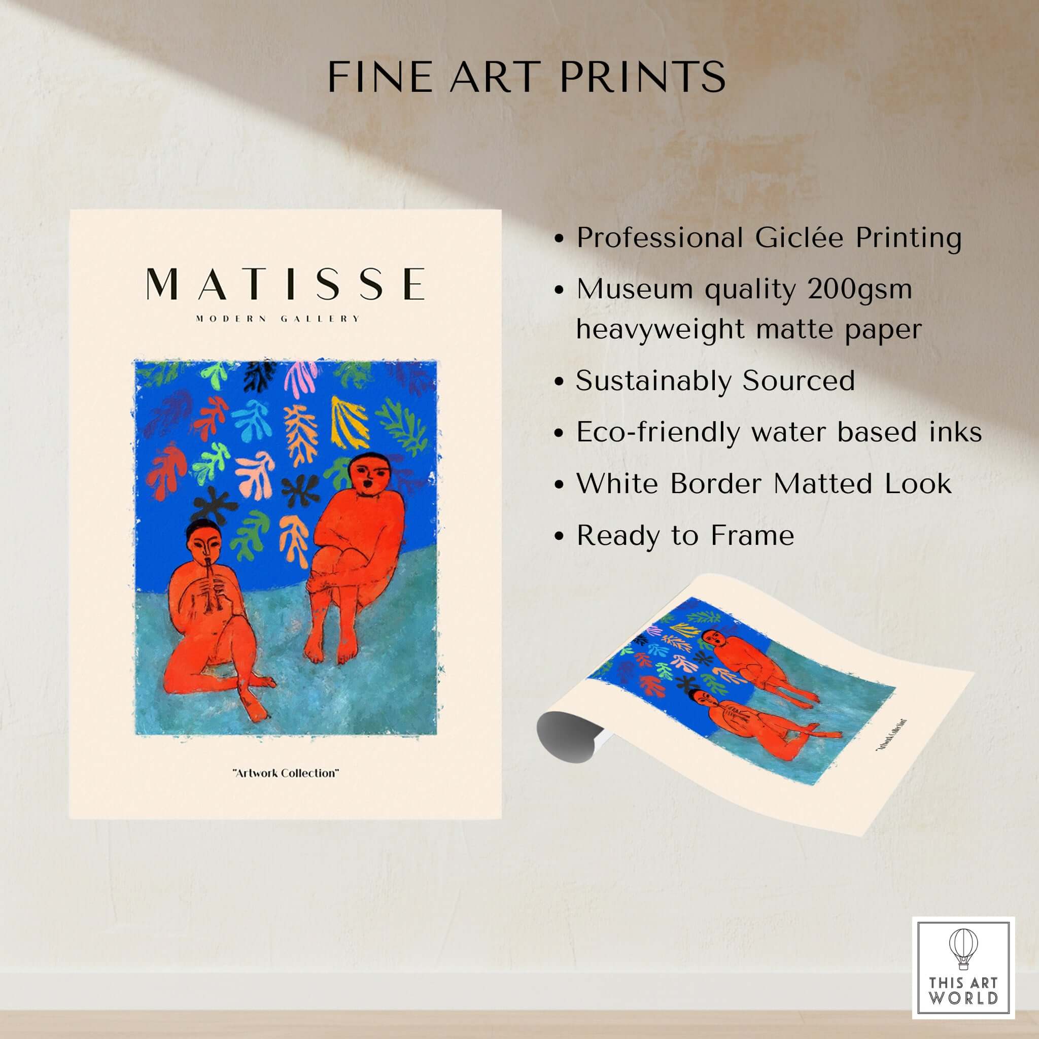 Matisse Art Prints -  Two Figures Flute Poster showcasing vibrant art with expressive figures and abstract elements.