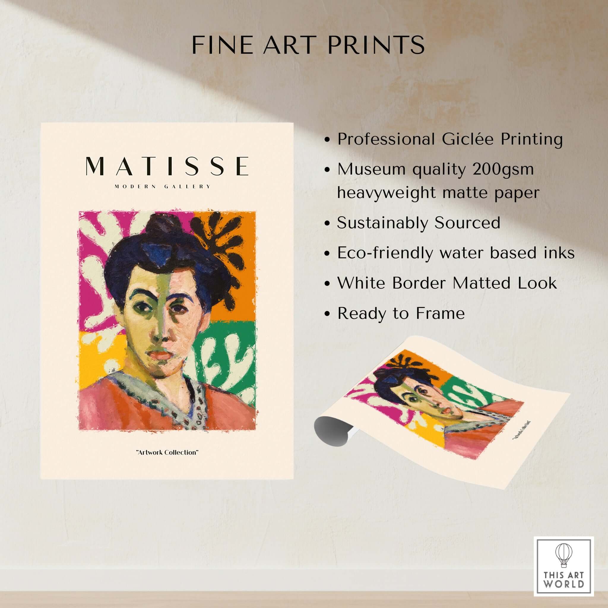 Matisse Art Prints - Abstract Portrait Poster featuring vibrant portrait art and colorful abstract leaf shapes.