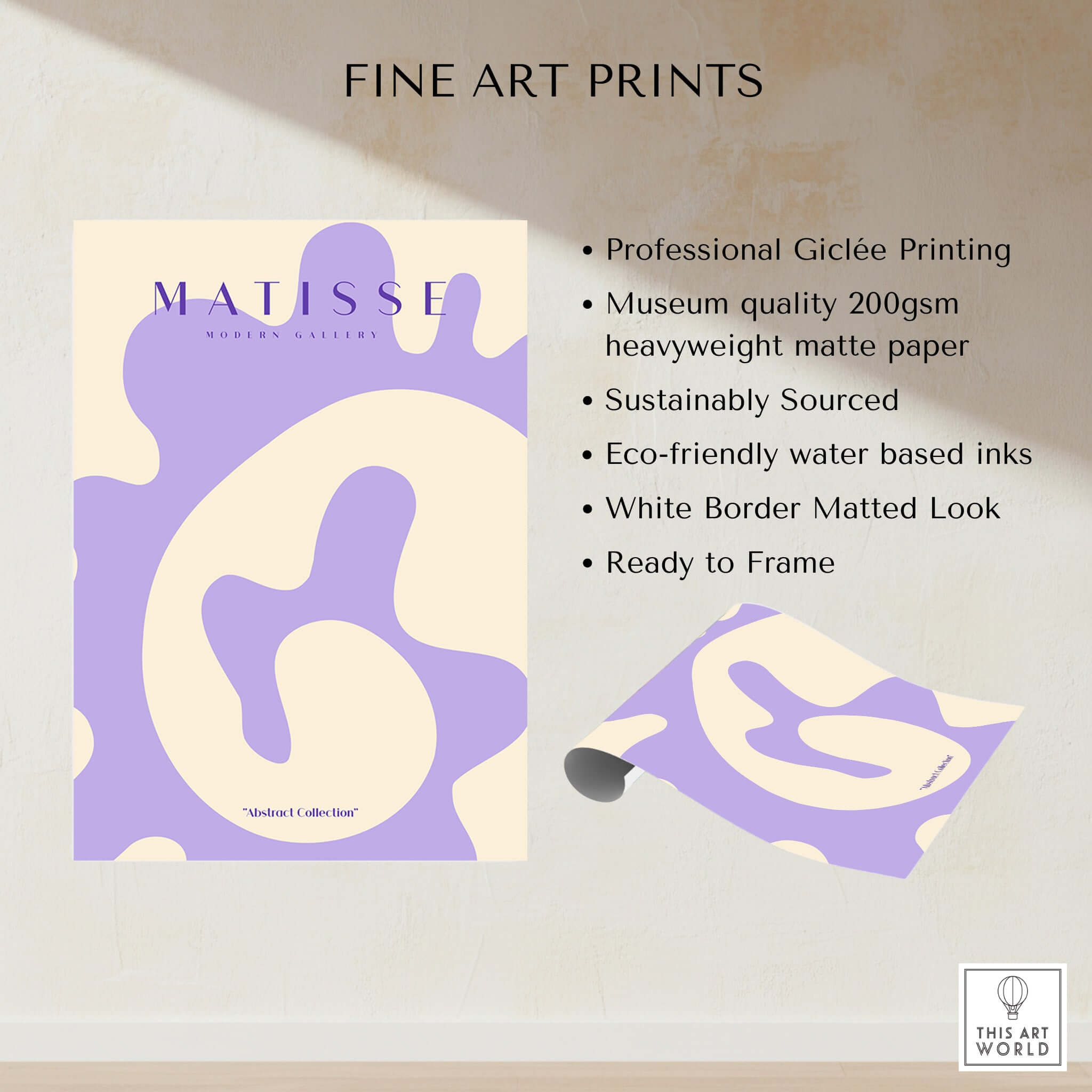 Matisse Art Prints -   Lavender Abstract Fluid Organic Shape Poster showcasing Giclée printing on heavyweight matte paper.