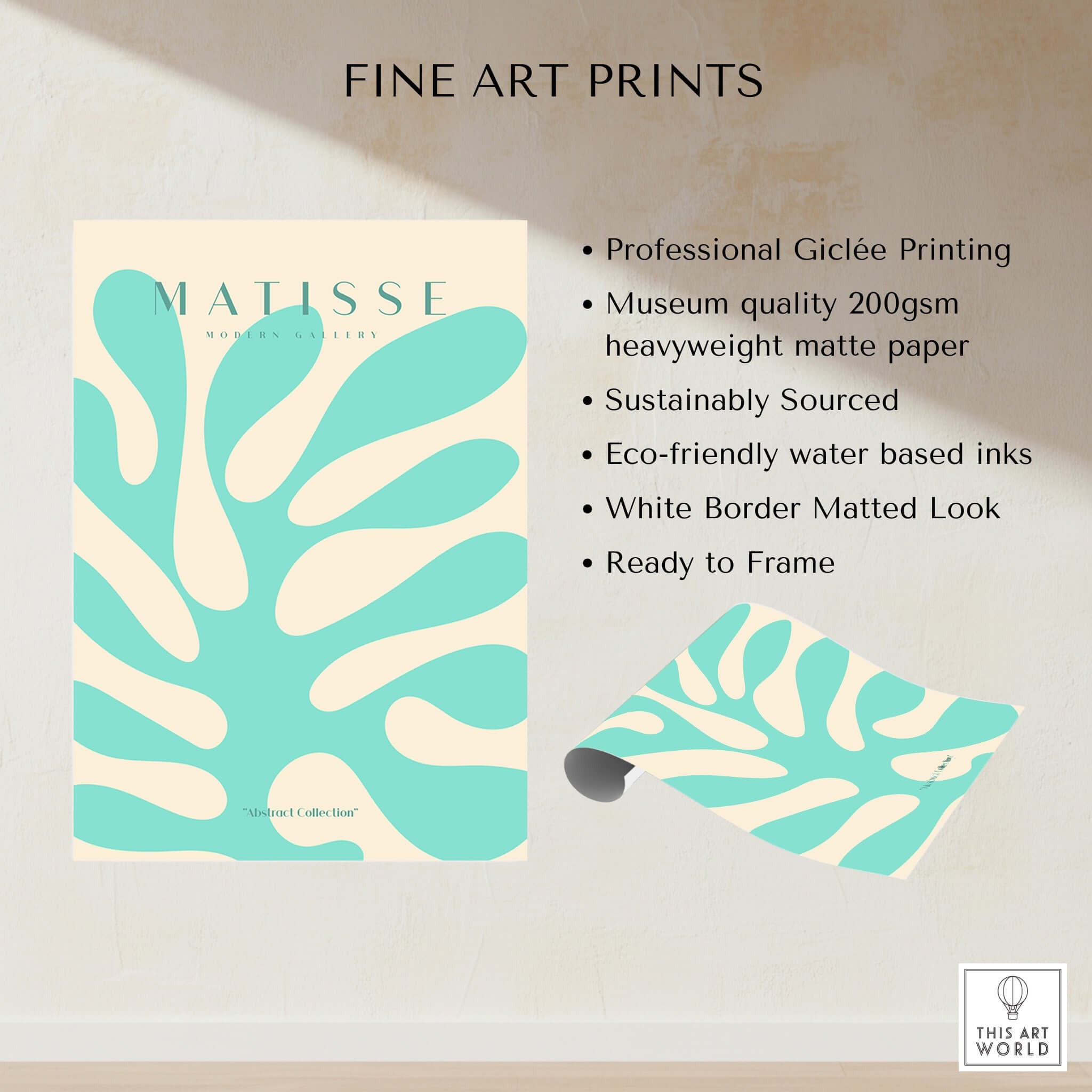 Matisse Art Prints - Mint Green Coral Abstract Seaweed Poster featuring professional Giclée printing and museum quality paper