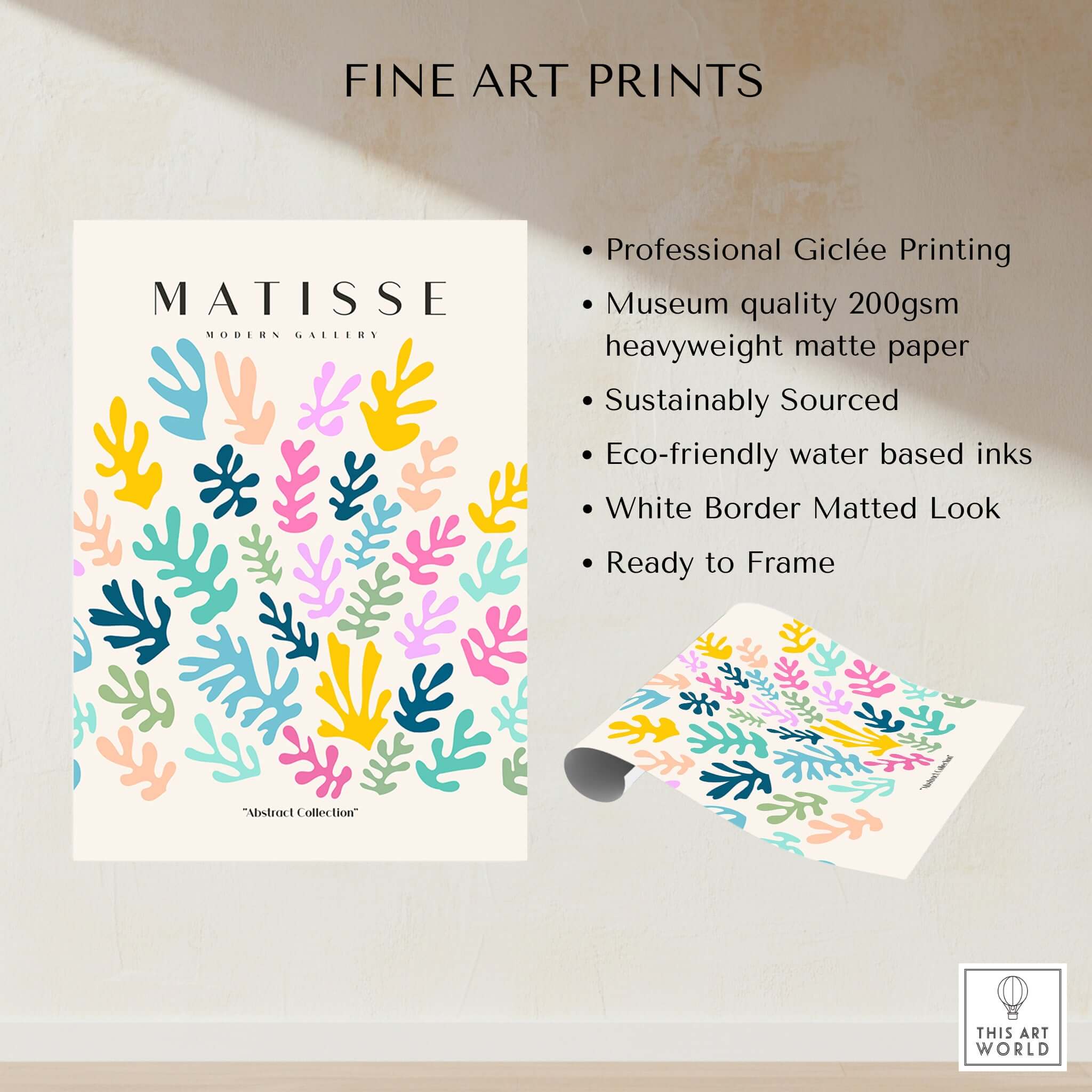Matisse Art Prints - Colorful Abstract Botanical Scatter Poster showcasing vibrant botanical forms on heavyweight matte paper.