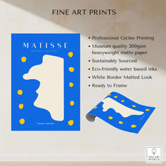 Matisse Art Prints -  Blue Abstract Profile with Yellow Dots Poster showcasing professional Giclée printing and museum quality paper.