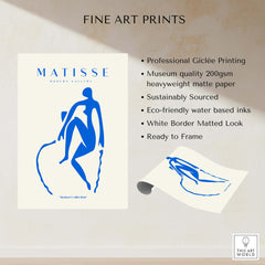 Matisse Art Prints -  Blue Nude Seated Figure Poster showcasing professional Giclée printing and eco-friendly materials.