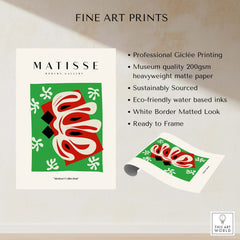 Matisse Art Prints - Abstract Shape Red Green Poster showcasing professional Giclée printing and eco-friendly materials.