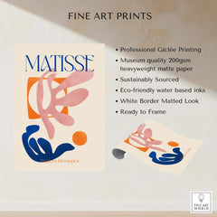 Matisse Papiers Découpés Pink Blue Abstract Art Print features professional giclée printing and eco-friendly inks.