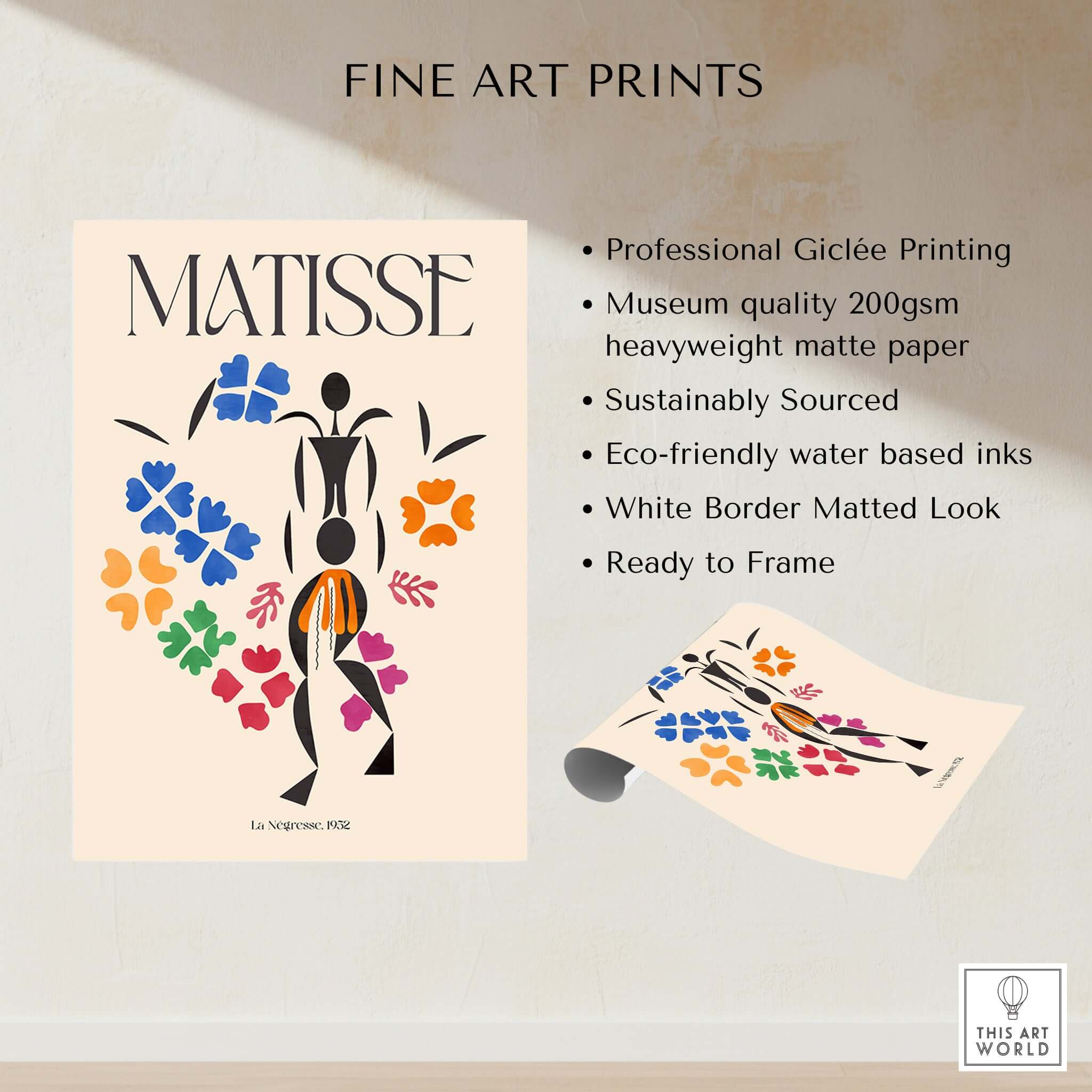 Matisse Art Print - La Négresse 1952 Poster featuring professional Giclée printing and vibrant colors.