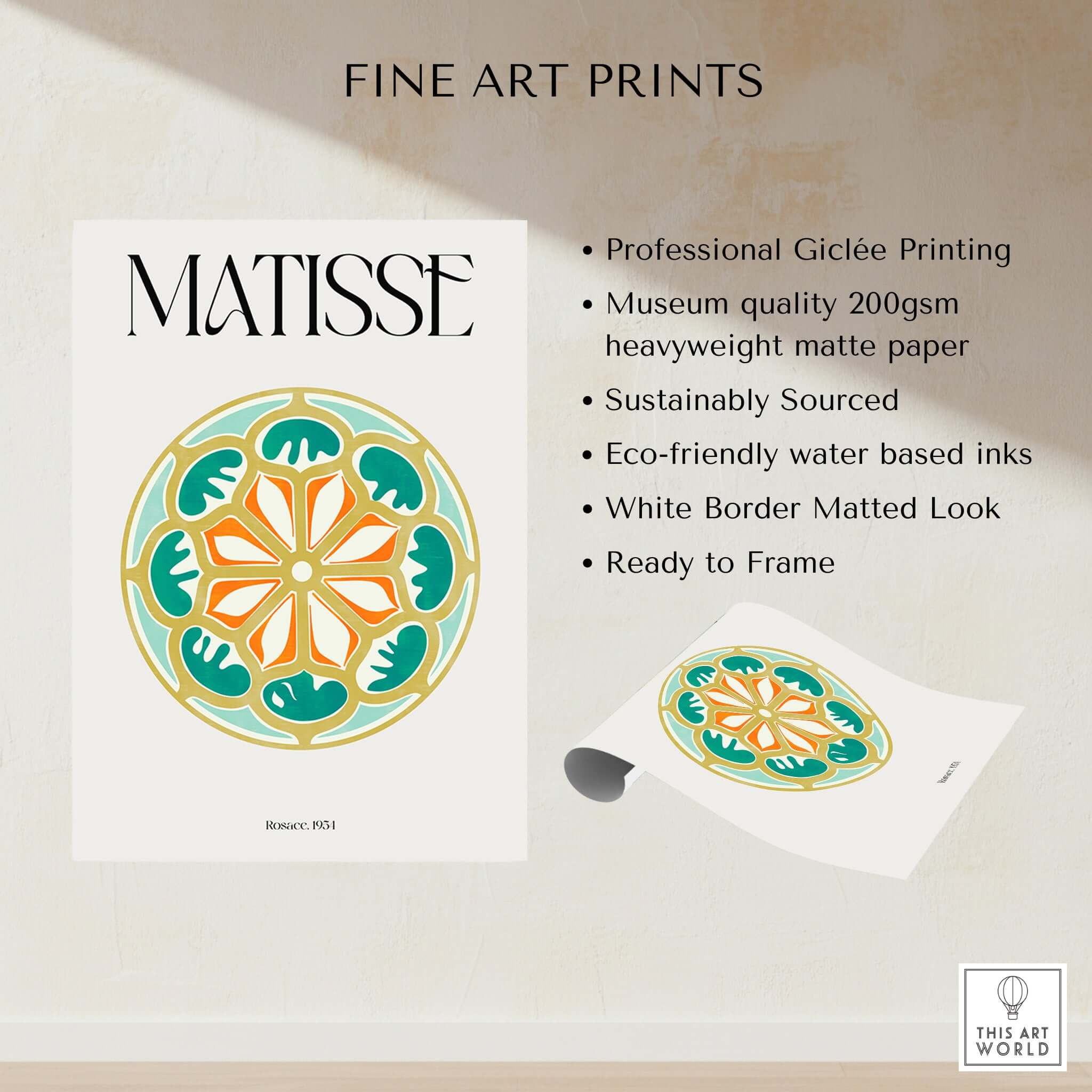 Matisse Art Print Rosace 1954 Rose Window Geometric Art Print showcasing vibrant circular patterns and professional Giclée quality.