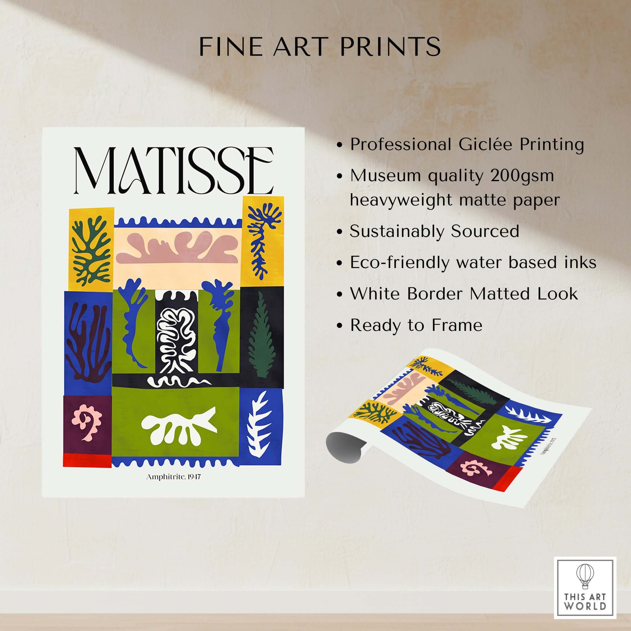 Matisse Amphitrite 1947 Abstract Patchwork Poster Print, featuring vibrant colors and botanical shapes.