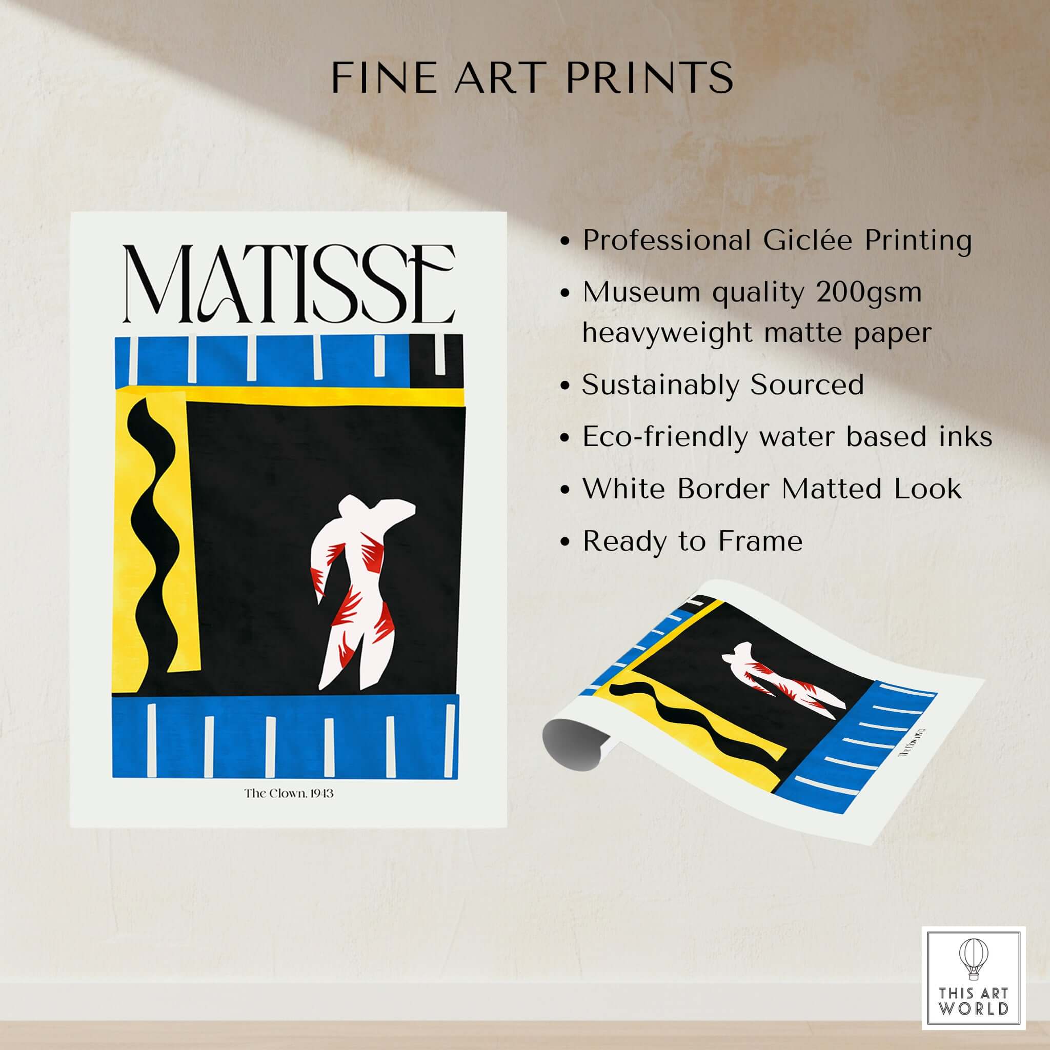 Matisse Art Print - The Clown 1943 Jazz Series Abstract Figure Poster with professional printing and eco-friendly materials.