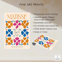 Matisse Art Print - Large Decoration with Masks Floral Pattern Poster featuring colorful floral designs and mask illustration.