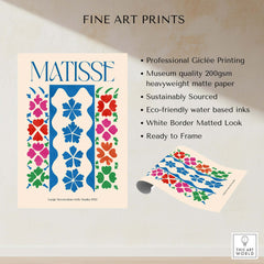 Matisse Large Decoration with Masks Vertical Panel Art Print features vibrant floral designs and eco-friendly materials.